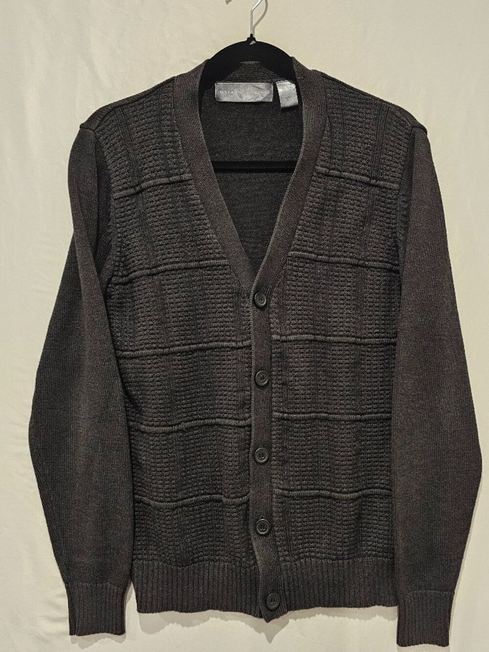 Vintage Oscar De La Renta Men's M Gray Textured Knit Button Cardigan Grandpa